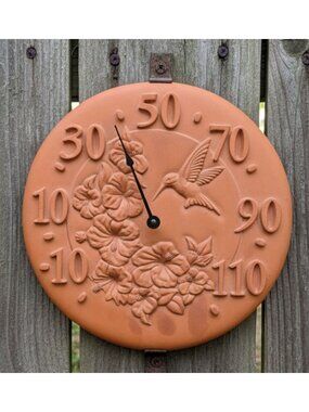 Terracotta Hummingbird & Flower Wall Thermometer By Opus